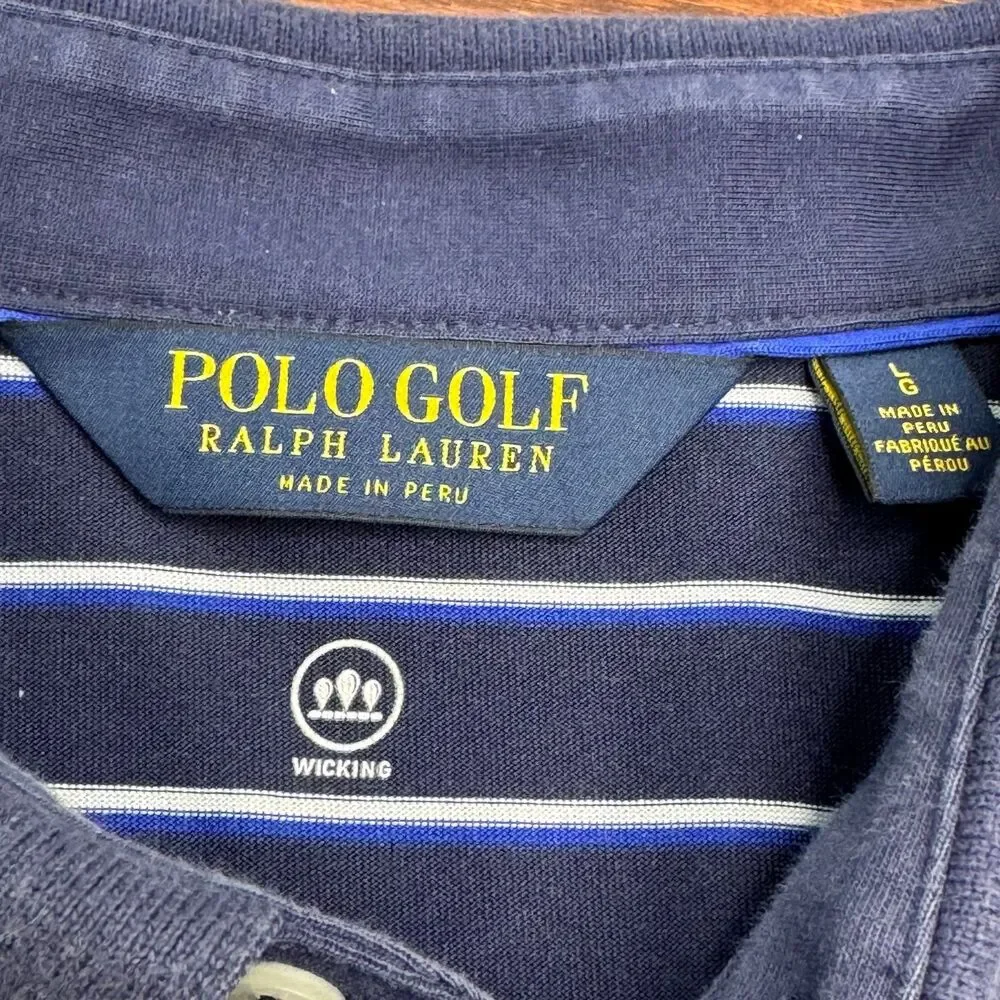Polo Ralph Lauren Shirt Men L Moisture Wicking Blue Stripe Turnberry Golf Club
